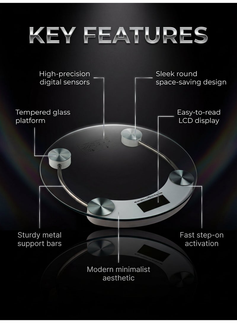 ميزان رقمي ذكي بسطح زجاج مقوّى 2011 A1 ، شاشة LCD مضيئة، دقة عالية 180 كجم/396 lbs، تغيير وحدات القياس kg/lb، تشغيل Step-On، إيقاف تلقائي، قواعد - Image 2
